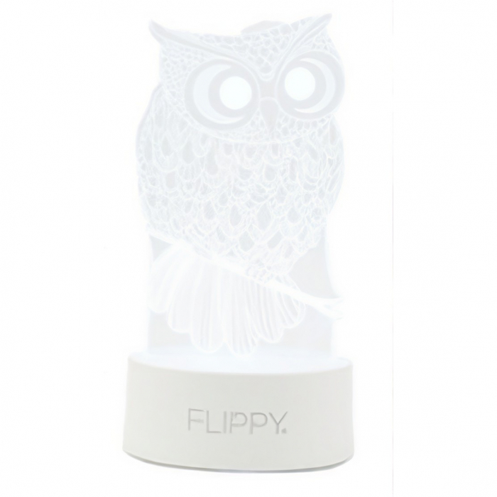 Lampa LED decorativa, Flippy, 3D, Bufnita, cu USB si baterii, 20 cm inaltime, din material acril, lumina multicolora si telecomanda inclusa, alb [10]