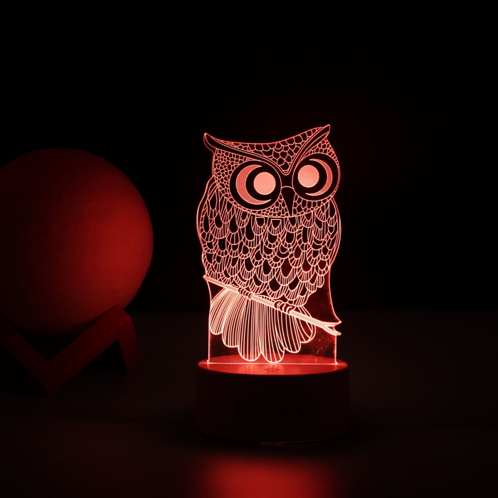 Lampa LED decorativa, Flippy, 3D, Bufnita, cu USB si baterii, 20 cm inaltime, din material acril, lumina multicolora si telecomanda inclusa, alb [4]