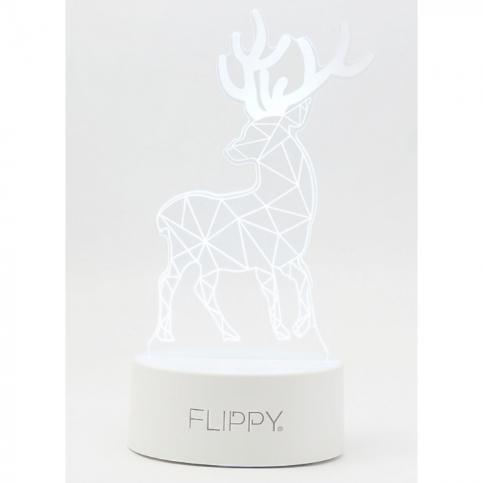 Lampa LED decorativa, Flippy, 3D, Cerb, cu telecomanda, doua moduri de alimentare USB si baterii, 20 cm inaltime, din material acril si lumina multicolora, alb [6]