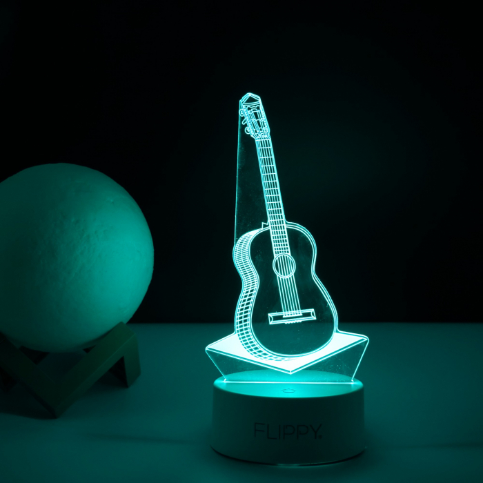Lichidare Lampa LED decorativa, Flippy, 3D, Chitara, din material acril si lumina multicolora, alb [5]