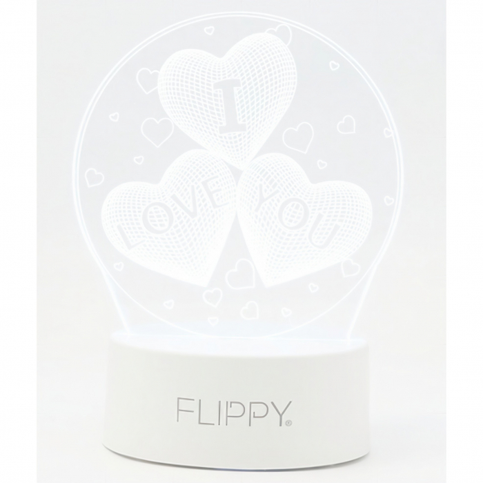 Lampa LED decorativa, Flippy, 3D, cu text &quot;I love you&quot;, doua moduri de alimentare USB si baterii, 20 cm inaltime, din material acril si lumina multicolora, alb [6]