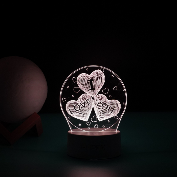 Lampa LED decorativa, Flippy, 3D, cu text &quot;I love you&quot;, doua moduri de alimentare USB si baterii, 20 cm inaltime, din material acril si lumina multicolora, alb [4]