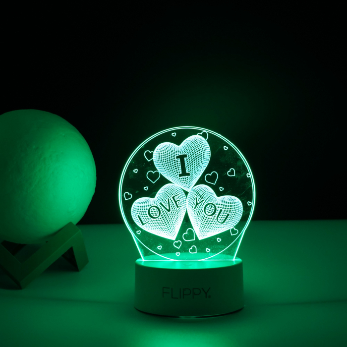 Lampa LED decorativa, Flippy, 3D, cu text &quot;I love you&quot;, doua moduri de alimentare USB si baterii, 20 cm inaltime, din material acril si lumina multicolora, alb [5]