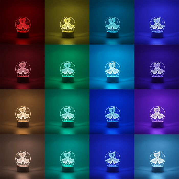 Lampa LED decorativa, Flippy, 3D, cu text &quot;I love you&quot;, doua moduri de alimentare USB si baterii, 20 cm inaltime, din material acril si lumina multicolora, alb [2]
