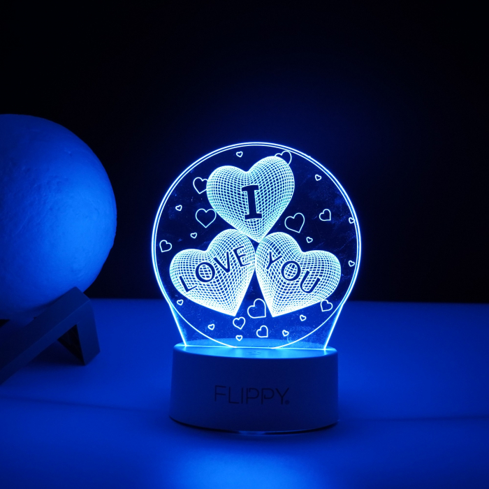 Lampa LED decorativa, Flippy, 3D, cu text &quot;I love you&quot;, doua moduri de alimentare USB si baterii, 20 cm inaltime, din material acril si lumina multicolora, alb [3]