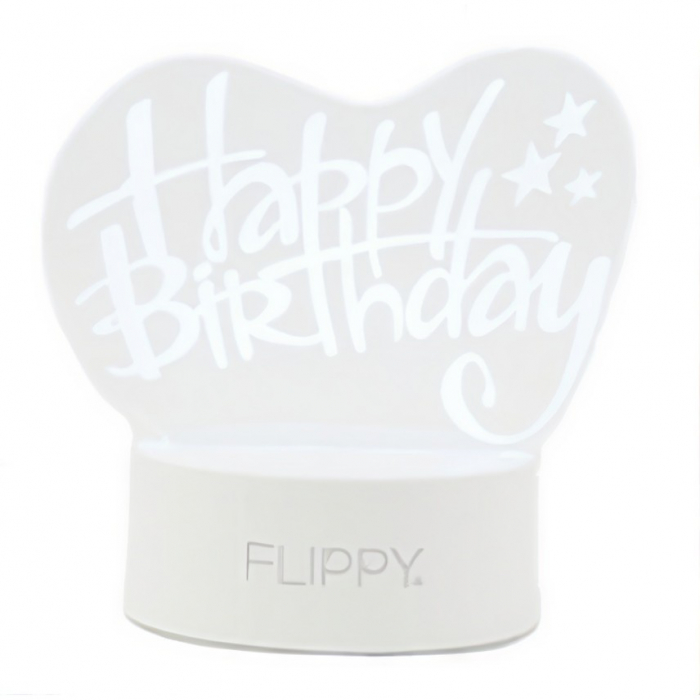 Lampa LED decorativa, Flippy, 3D, Happy Birthday, cu USB si baterii, 20 cm inaltime, din material acril, lumina multicolora si telecomanda inclusa, alb [8]