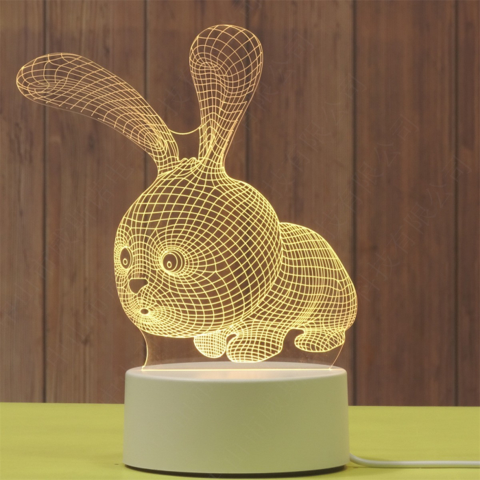 Lampa LED decorativa, Flippy, 3D, Iepure, cu USB si baterii, 20 cm inaltime, din material acril, lumina multicolora si telecomanda inclusa, alb [6]
