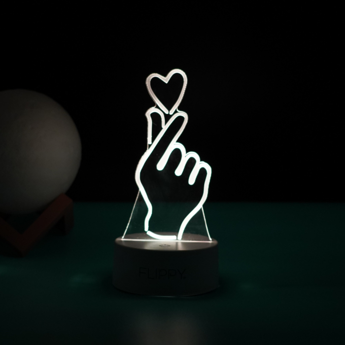 Lampa LED decorativa, Flippy, 3D, Mana si Inima, din material acril si lumina multicolora, alb [4]