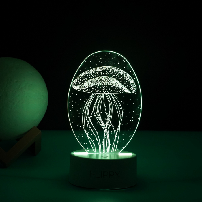 Lampa LED decorativa, Flippy, 3D, Meduza, din material acril si lumina multicolora, alb [3]