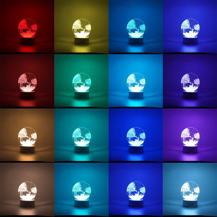 Lampa LED decorativa, Flippy, 3D, Peisaj de iarna, cu telecomanda, doua moduri de alimentare USB si baterii, 20 cm inaltime, din material acril si lumina multicolora, alb [2]
