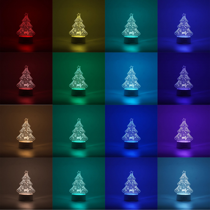 Lampa LED decorativa, Flippy, 3D, Pom de Craciun, din material acril si lumina multicolora, alb [2]