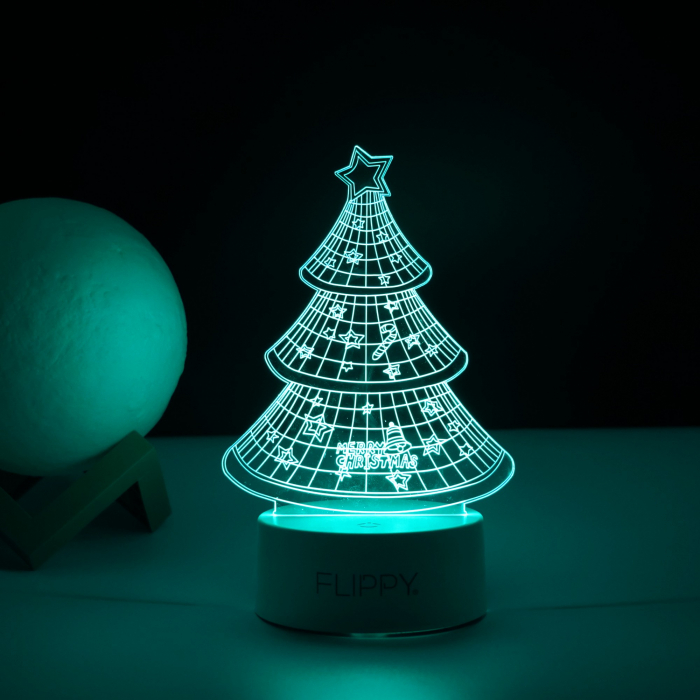 Lampa LED decorativa, Flippy, 3D, Pom de Craciun, din material acril si lumina multicolora, alb [4]