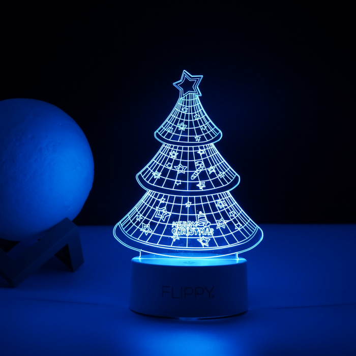 Lampa LED decorativa, Flippy, 3D, Pom de Craciun, din material acril si lumina multicolora, alb [3]