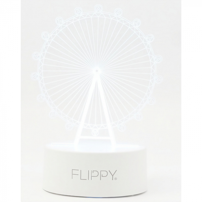 Lampa LED decorativa, Flippy, 3D, Roata Panoramica, cu telecomanda, doua moduri de alimentare USB si baterii, 20 cm inaltime, din material acril si lumina multicolora, alb [6]