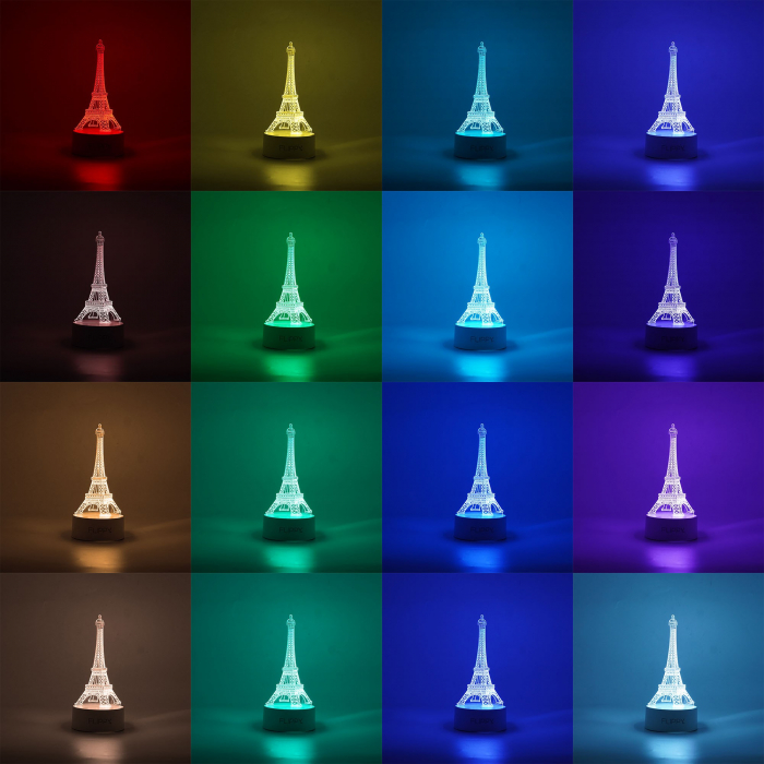 Lampa LED decorativa, Flippy, 3D, Turnul Eiffel, din material acril si lumina multicolora, alb [2]