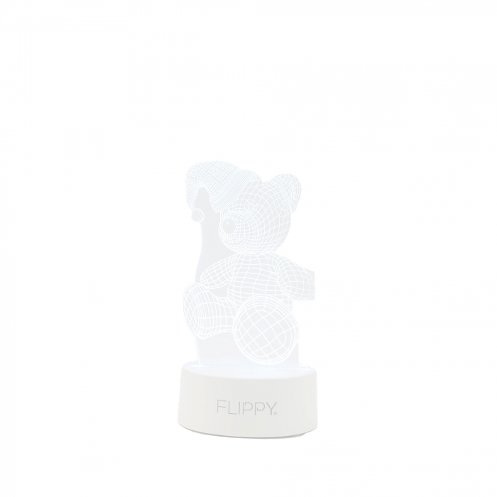 Lampa LED decorativa, Flippy, 3D, Urs cu palarie, cu telecomanda, doua moduri de alimentare USB si baterii, 20 cm inaltime, din material acril si lumina multicolora, alb [2]