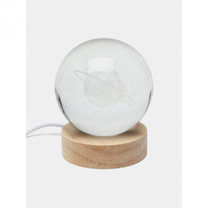 Lampa LED Decorativa, Flippy, cu Bila de Cristal cu Diametru 6cm, Model Cer Instelat 3D, Alimentare USB, Suport din Lemn, Lumina Alb Cald [9]