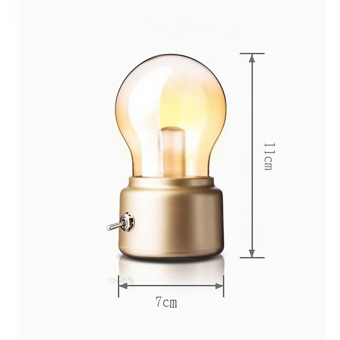 Lichidare Lampa LED Decorativa sub forma de Bulb, Retro pentru interior, Bej/ Transparent, 5 V, 500 mA, ABS, Lumina Calda, Incarcare USB, Autonimie 12 Ore, Comutator Metalic, Flippy, 11x7x6 cm [6]