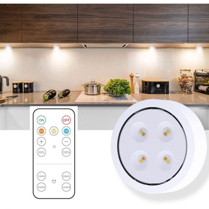 Lampa Led Flippy, Fara Fir, cu Baterii, 3 Culori de Lumina, cu Telecomanda, din Plastic, Alb [2]