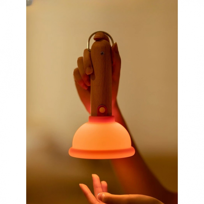 Lampa Nocturna, Flippy, Model Ventuza de Toaleta, Alimentare USB, din Lemn si Silicon, 16 x 9 cm, Portocaliu [5]