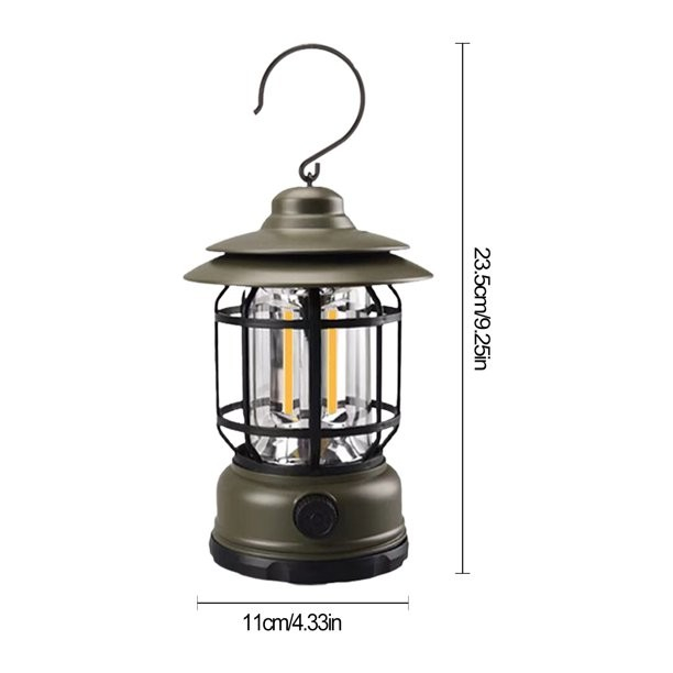 Lampa portabila camping, Felinar Vintage cu carlig, ABS, Iluminare 21 COB LED, Intensitate reglabila, 5W, Flippy, Verde [3]