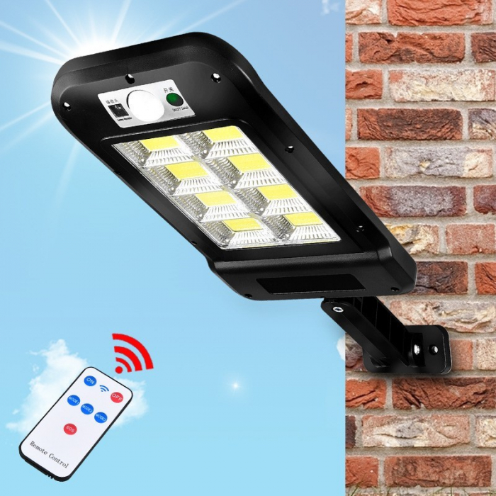 Lampa Solara De Exterior LED Flippy, 36 cm x 11.5 cm, kit montare inclus, 2880 Lumeni 120 COB LED 24 W - echivalent 192 W bec incadescent, IP65, Senzor de Miscare, 3 moduri de iluminare, Senzor de Lum [4]