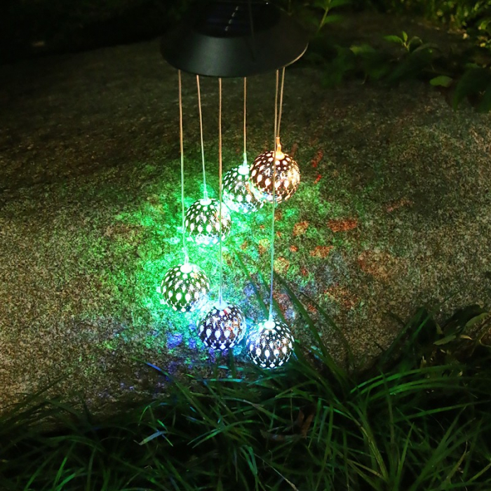 Lampa solara de tip decoratiune pentru gradina, Flippy, model clopotel de vant, alb cald [2]