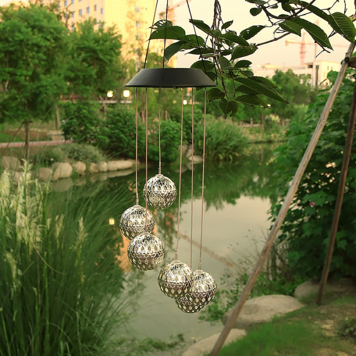 Lampa solara de tip decoratiune pentru gradina, Flippy, model clopotel de vant, alb cald [4]