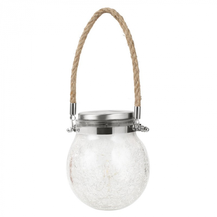 Lampa solara decorativa pentru exterior Flippy, IP65, 20 LED-uri, 600mAh, 14 x 12 cm, cu agatatoare, model borcan rotund, alb cald [1]