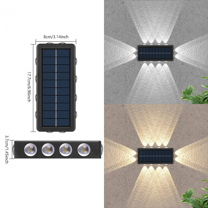 Lampa Solara, Flippy, 8+4 LED, Lumina Alba/Calda, din ABS+PC, 8 x 17.7 x 3.7 cm, Negru [2]