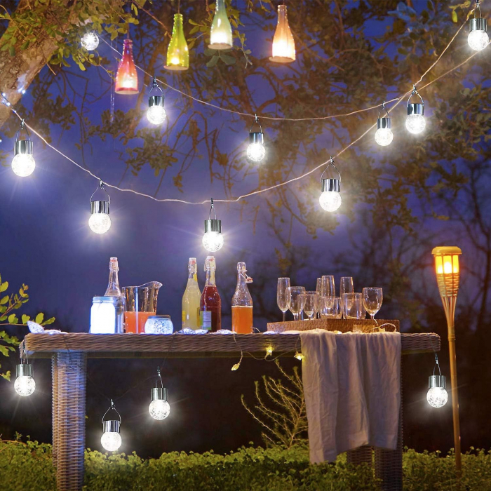 Lampa Solara Flippy, LED, Tip Candelabru Mic, Cu Bila Din Sticla Crapata, Exterioara, Impermeabila, Iluminare 6-12 H, Alb [3]