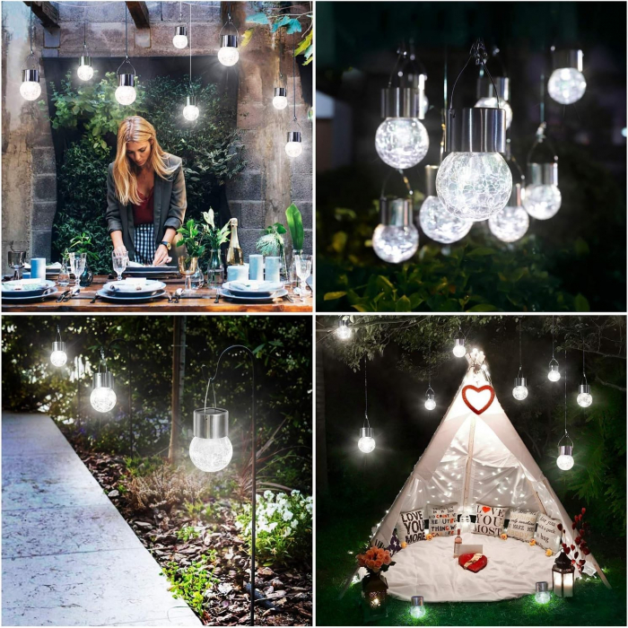 Lampa Solara Flippy, LED, Tip Candelabru Mic, Cu Bila Din Sticla Crapata, Exterioara, Impermeabila, Iluminare 6-12 H, Alb [4]
