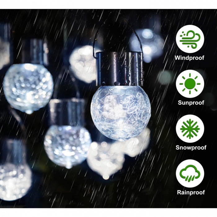 Lampa Solara Flippy, LED, Tip Candelabru Mic, Cu Bila Din Sticla Crapata, Exterioara, Impermeabila, Iluminare 6-12 H, Alb [5]