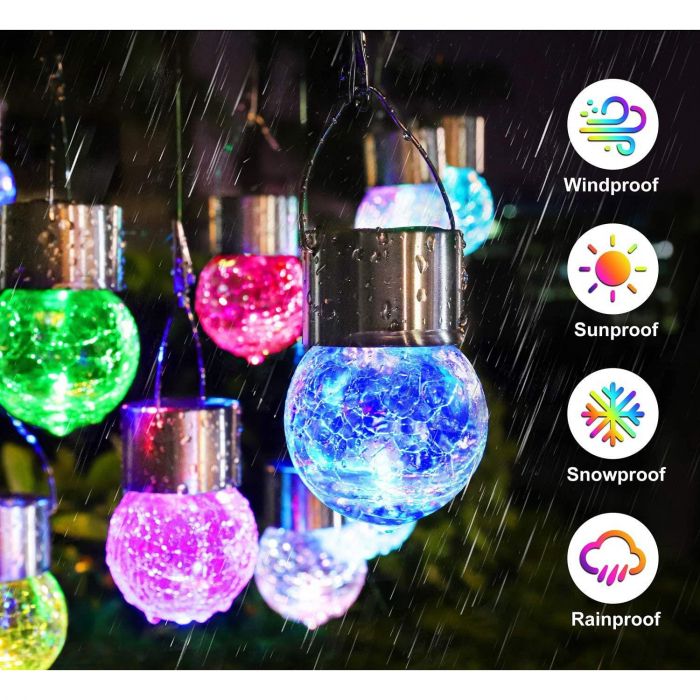 Lampa Solara Flippy, LED, Tip Candelabru Mic, Cu Bila Din Sticla Crapata, Exterioara, Impermeabila, Iluminare 6-12 H, Multicolor [5]