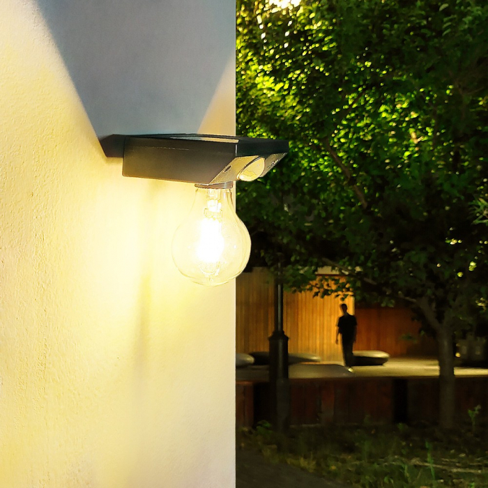 Lampa solara Flippy, pentru exterior, tip bec, rezistenta la apa IP65, material ABS, baterie 3.7V, 1200 mah, 9.5 x 11 cm, autonomie 8 ore, senzor de miscare, alb cald [4]