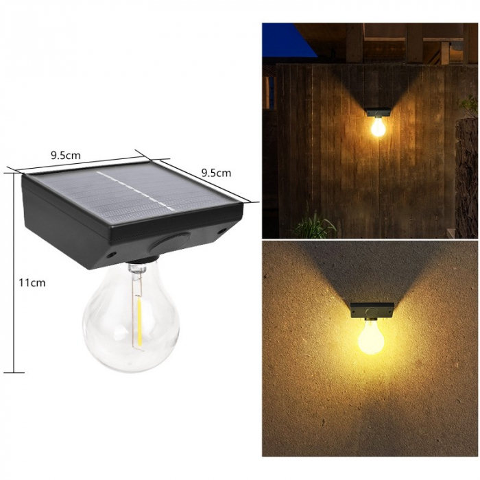 Lampa solara Flippy, pentru exterior, tip bec, rezistenta la apa IP65, material ABS, baterie 3.7V, 1200 mah, 9.5 x 11 cm, autonomie 8 ore, senzor de miscare, alb cald [2]