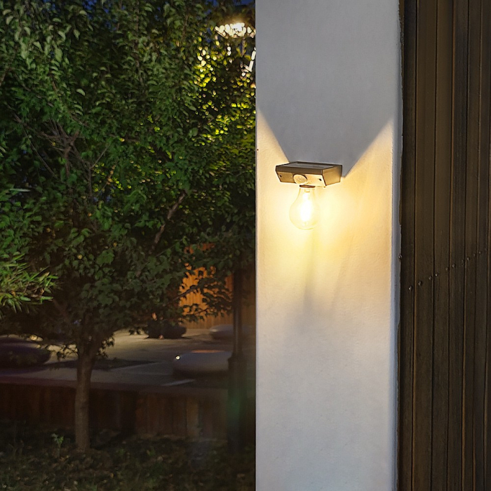 Lampa solara Flippy, pentru exterior, tip bec, rezistenta la apa IP65, material ABS, baterie 3.7V, 1200 mah, 9.5 x 11 cm, autonomie 8 ore, senzor de miscare, alb cald [5]