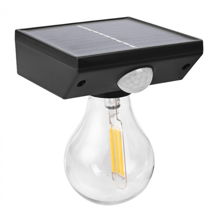 Lampa solara Flippy, pentru exterior, tip bec, rezistenta la apa IP65, material ABS, baterie 3.7V, 1200 mah, 9.5 x 11 cm, autonomie 8 ore, senzor de miscare, alb cald [1]
