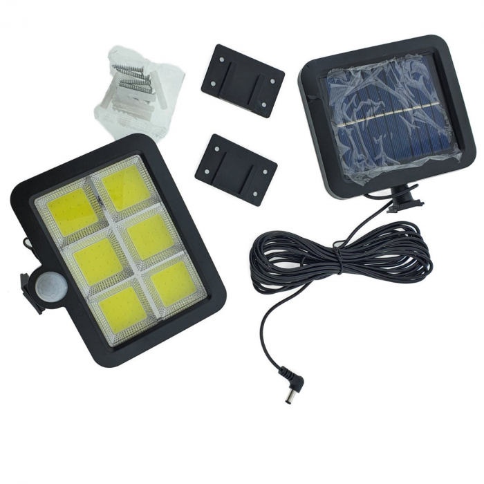 Lampa Solara LED 120 COB, Flippy, 6 Grile, Senzor de Lumina si Miscare, Lungime Cablu 4.8 m, Lumina Alba [3]