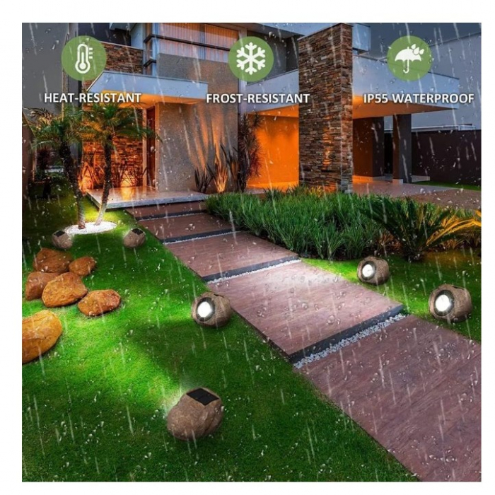 Lampa solara LED decorativa pentru gradina Flippy, imitatie piatra, lumina puternica 4 LED-uri, 12 x 15 cm, material ABS, baterie Ni-MH, 600 mAh, panou solar 2V, lumina alb rece, gri [7]