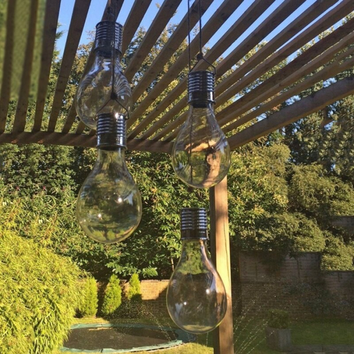 Lampa Solara LED Decorativa sub forma de Bulb, pentru exterior, suspendata, IP65, Ultron Transparent, lumina calda, Flippy [10]
