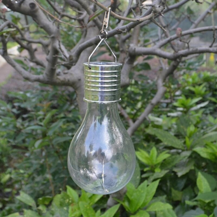 Lampa Solara LED Decorativa sub forma de Bulb, pentru exterior, suspendata, IP65, Ultron Transparent, lumina rece, Flippy [7]