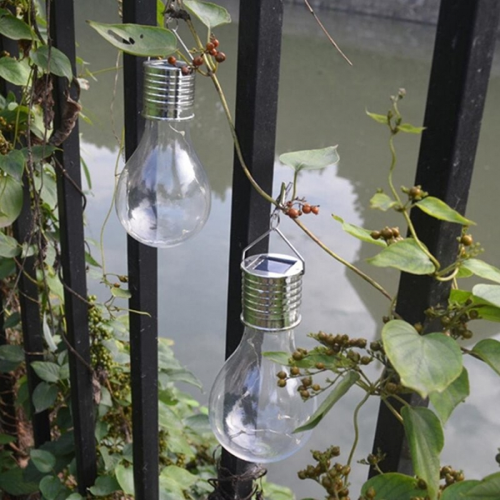 Lampa Solara LED Decorativa sub forma de Bulb, pentru exterior, suspendata, IP65, Ultron Transparent, lumina rece, Flippy [8]