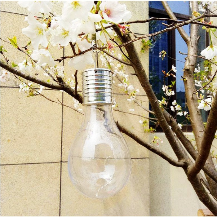Lampa Solara LED Decorativa sub forma de Bulb, pentru exterior, suspendata, IP65, Ultron Transparent, lumina rece, Flippy [3]