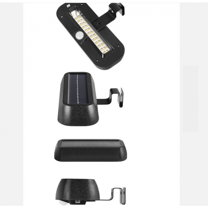 Lampa solara LED dreptunghiulara pentru perete Flippy, 18 x 7 cm, senzor miscare, 6V, ABS, 2200mAh, rezistent la apa, culoare alb rece, suport negru [5]