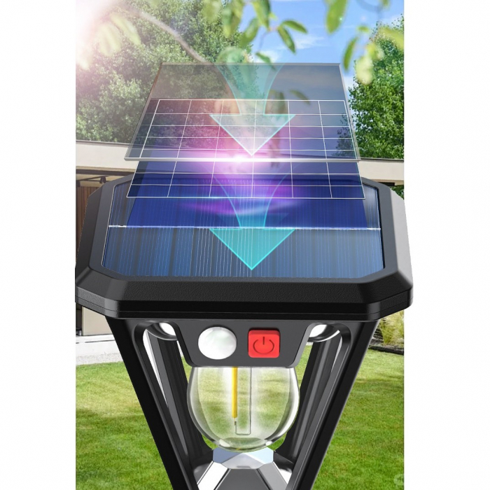 Lampa Solara LED, Flippy, Tip Felinar, pentru Perete/Sol, 10.8 x 12.3 x 46 cm, 3 Moduri, Lumina Calda, din ABS si PP, Negru [7]
