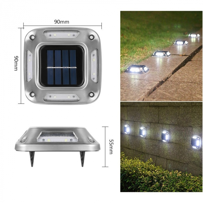 Lampa solara LED pentru gradina Flippy, 8 LED-uri, prindere de perete sau impamantare, IP65, forma patrat, material ABS si Policarbonat, 9 x 9 cm, baterie 1.2V, 600 mah, alb rece [4]