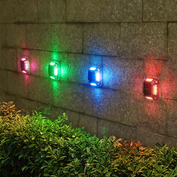 Lampa solara LED pentru gradina Flippy, 8 LED-uri, prindere de perete sau impamantare, IP65, forma patrat, material ABS si Policarbonat, 9 x 9 cm, baterie 1.2V, 600 mah, multicolor [2]