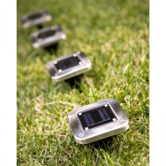 Lampa solara LED pentru gradina Flippy, 8 LED-uri, prindere de perete sau impamantare, IP65, forma patrat, material ABS si Policarbonat, 9 x 9 cm, baterie 1.2V, 600 mah, alb cald [7]