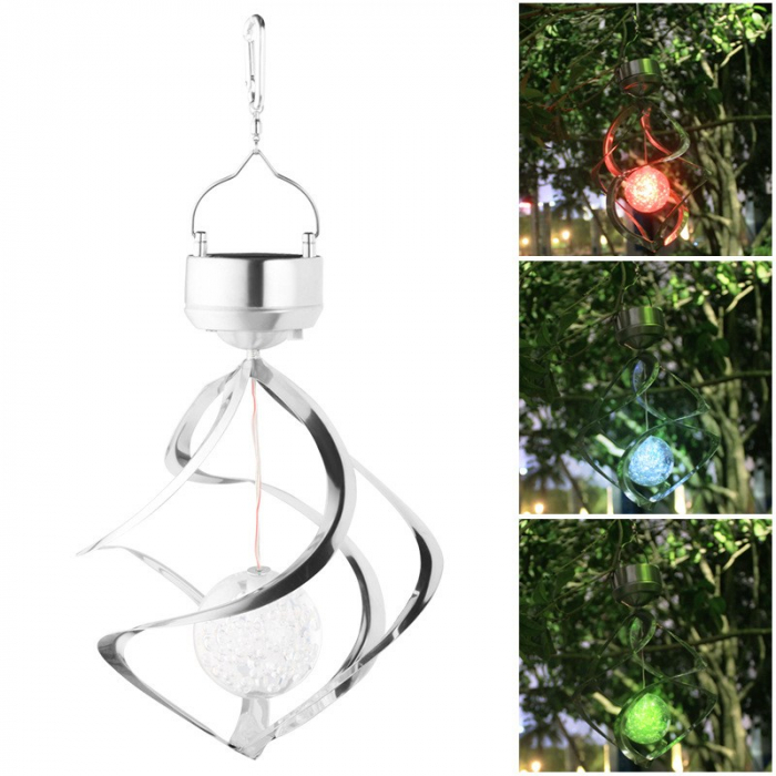 Lampa solara LED RGB spirala pentru gradina/terasa Flippy, se roteste de la vant, 35 x 5.5 cm, rezistenta la apa, 2V, 600 mAh, multicolor [5]